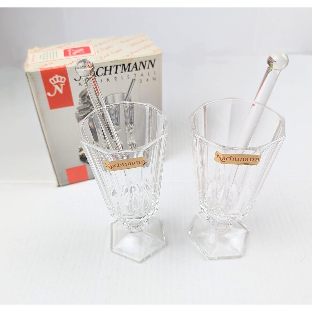 VTG Nachtmann "Festival" Set Of Crystal Irish Coffee Glasses & Stirers In Box